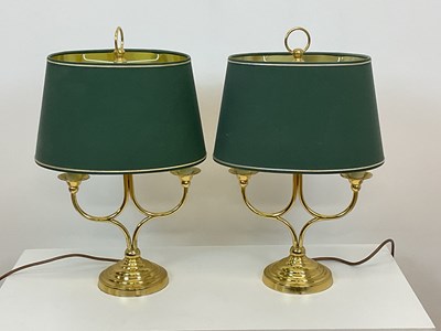 Lot 436 - A pair of contemporary bouillotte brass table...