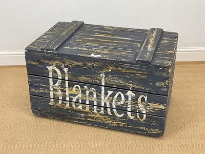 Lot 578 - A rustic painted pine blanket box, height 46cm,...