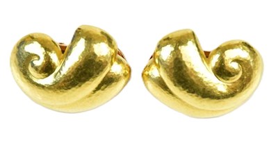Lot 316 - DE VROOMEN; a pair of yellow metal ear clips...