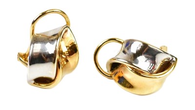 Lot 323 - A pair of 18ct gold two tone ear clips, 16mm,...