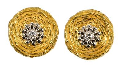 Lot 335 - A pair of 18ct gold button covers, each set...