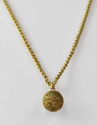 Lot 1196 - A 9ct gold three-ring link necklace with hoop...