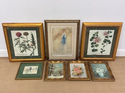 Lot 293 - A quantity of prints and paintings, botanical,...
