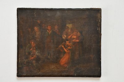 Lot 1714 - A 19th century oil on canvas, tavern interior,...
