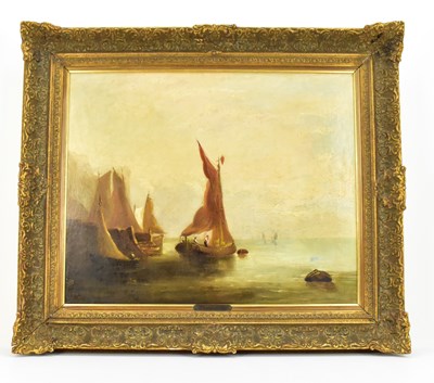 Lot 132 - JAMES WEBB (1825-1895); oil on canvas, harbour...