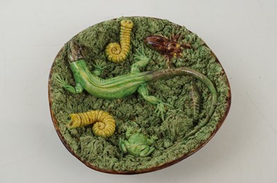 Lot 2878 - PALISSYWARE; a Portuguese ware footed dish,...