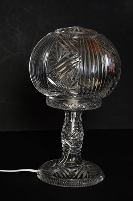 Lot 3033 - A decorative cut glass mushroom lamp and shade,...