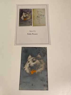 Lot 2274 - PABLO PICASSO; a postcard featuring a cat...