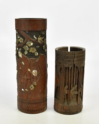 Lot 2723 - Two Chinese bamboo brush pots, height of...