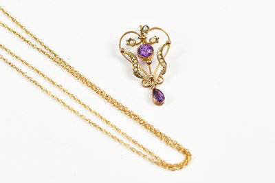 Lot 293 - An Edwardian 9ct gold amethyst and seed pearl...