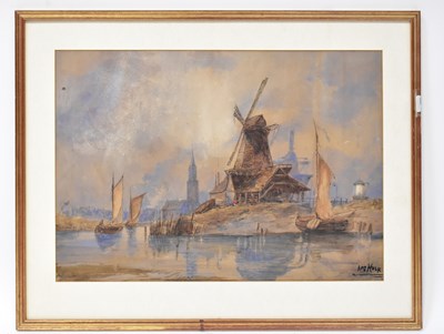 Lot 683 - A. HULK; watercolour, a Continental estuary...