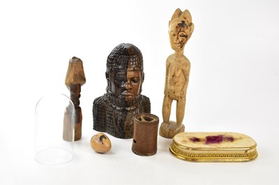 Lot 2747 - An African carved wood bust of a male, two...