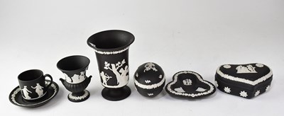 Lot 518 - WEDGWOOD; seven pieces of black jasperware...