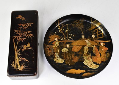 Lot 638 - A Japanese lacquered glove box with gilt...