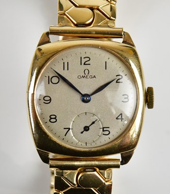 Lot 574 - OMEGA; a gentleman's 9ct gold cased wristwatch,...