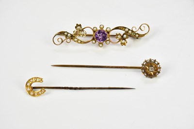 Lot 365 - A Victorian 9ct yellow gold amethyst and seed...