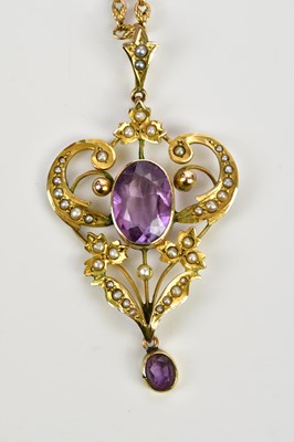 Lot 282 - An Edwardian 9ct gold amethyst and seed pearl...
