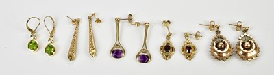 Lot 330 - Five pairs of 9ct gold and yellow metal...
