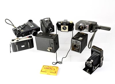 Lot 483 - A collection of folding, box and cine cameras