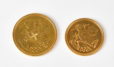 Lot 956 - Elizabeth II full and half sovereigns, 2005,...