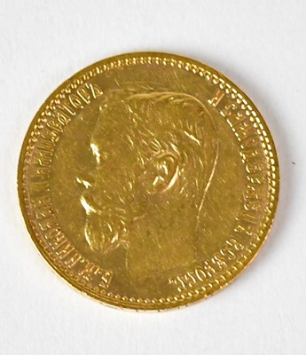 Lot 1029 - ROYAL MINT; a Nicholas II five ruble gold coin,...
