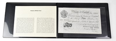 Lot 1053 - A Bank of England white £5 note (white fiver),...