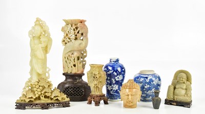 Lot 2733 - A collection of soapstone carvings including a...