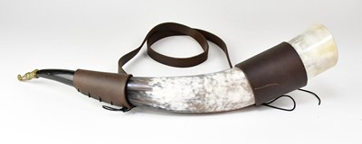 Lot 460 - RAVEN FORGE; a drinking horn with leather...