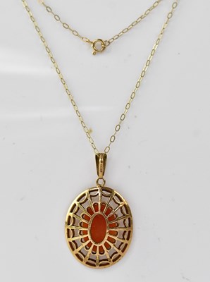 Lot 1195 - A 9ct gold cameo necklace pendant in pierced...