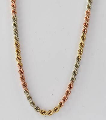 Lot 1219 - A 9ct gold three-colour rope twist necklace...