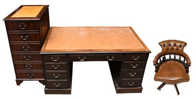 Lot 3040 - An reproduction oak twin pedestal knee hole...