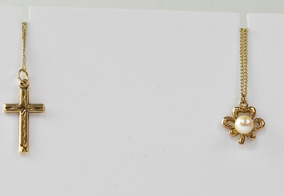 Lot 1204 - Two 9ct gold necklaces, one with small gold...