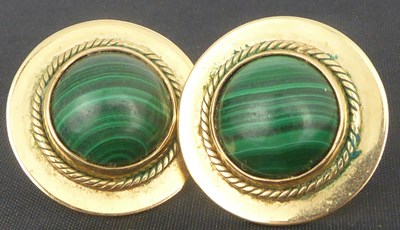 Lot 836 - A pair of 9ct gold malachite earrings