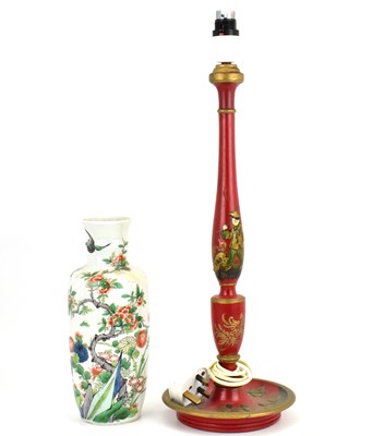 Lot 378 - A red lacquered gilt-heightened wooden table...