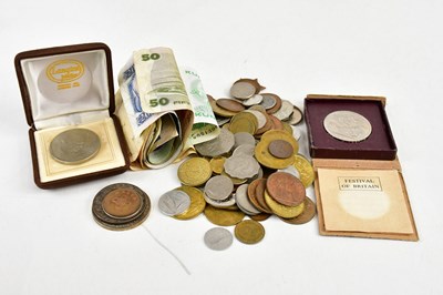 Lot 2657 - A collection of assorted coins and banknotes,...