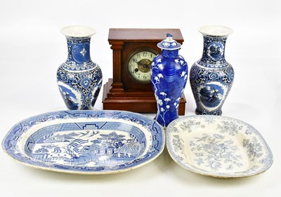 Lot 2923 - Two blue and white transfer meat plates,...