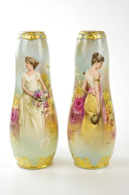 Lot 2870 - ROYAL BONN; a pair of hand painted vases, one...