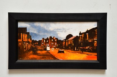 Lot 1796 - DAVID BARROW; oil on board, 'City Lights',...