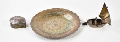 Lot 2120 - An Indian white metal dish of circular form,...