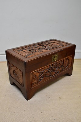 Lot 1181 - A Chinese carved camphor wood blanket chest...