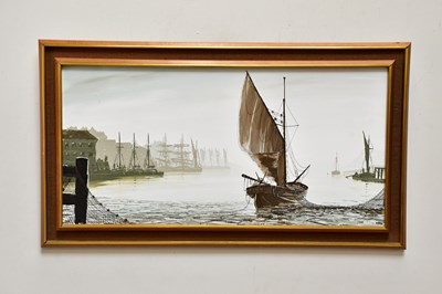 Lot 1786 - PASSEUR; oil on board, harbour scene, signed...