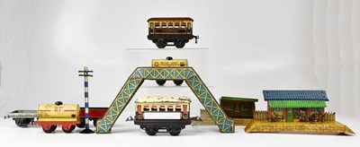 Lot 852 - HORNBY MECCANO; a group of tinplate railway...