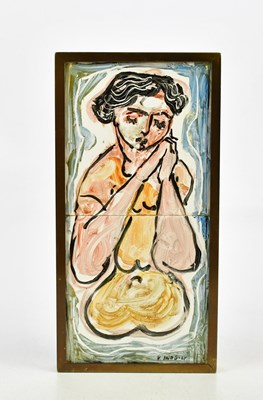 Lot 2947 - PETER MIDGLEY (1921-1991); two painted tiles...