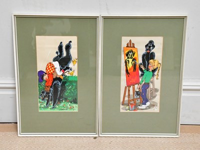 Lot 1760 - A pair of 1950s watercolours, both of black...