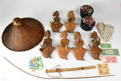 Lot 652 - Six Burmese carved wooden figures of musicians,...