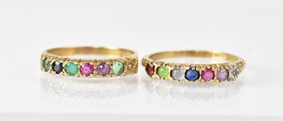 Lot 1118 - Two 9ct gold rings set with seven various...