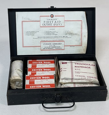 Lot 10 - SANOID; a vintage first aid box, still...
