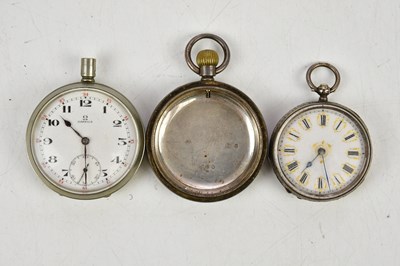 Lot 698 - OMEGA; a crown wind open face pocket watch,...