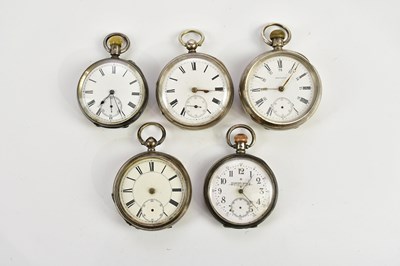 Lot 679 - Five hallmarked silver open faced pocket...