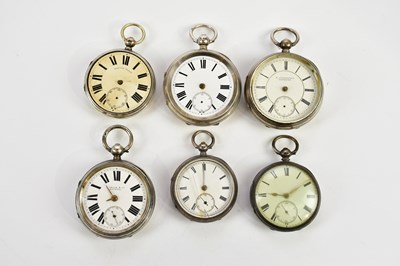 Lot 681 - Six key wind open faced hallmarked silver...